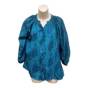 Tucker for Target Teal Blue Mix Print Blouse Sz S Office Casual EUC Lightweight
